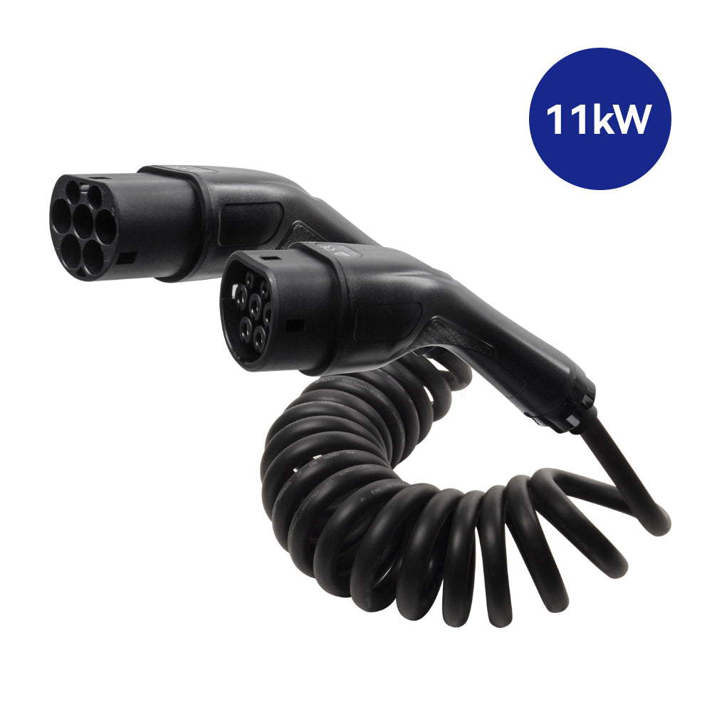 Type 2 spiral ladekabel 11kW – 5 meter (sort / black gun) inkl. taske – Boult