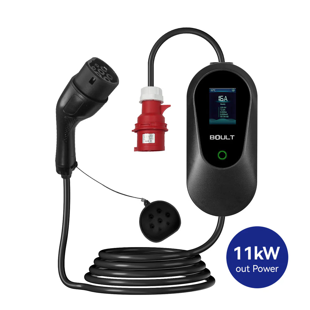 Transportabel lader 11kW/16A 3-faset: Boult P03 (Red CEE) med 5 meter kabel
