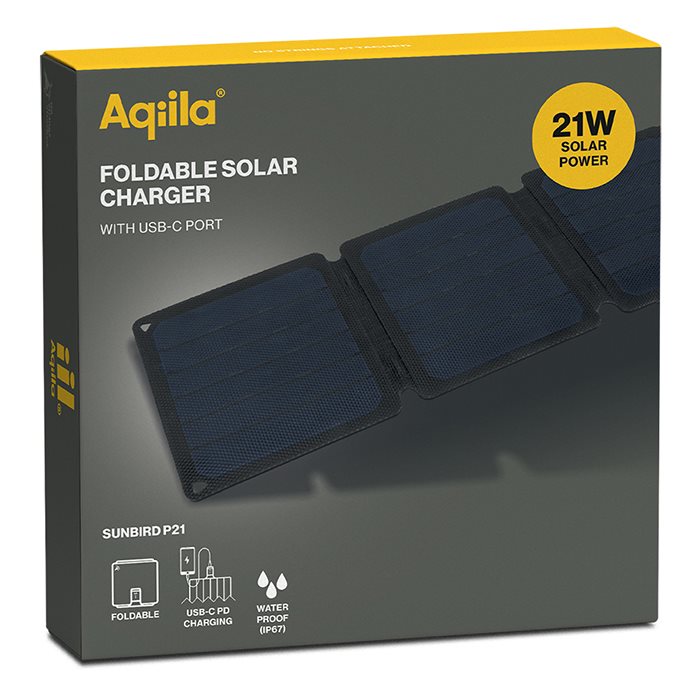 Aqiila SunBird P21 Foldbar Solcelleoplader 20W