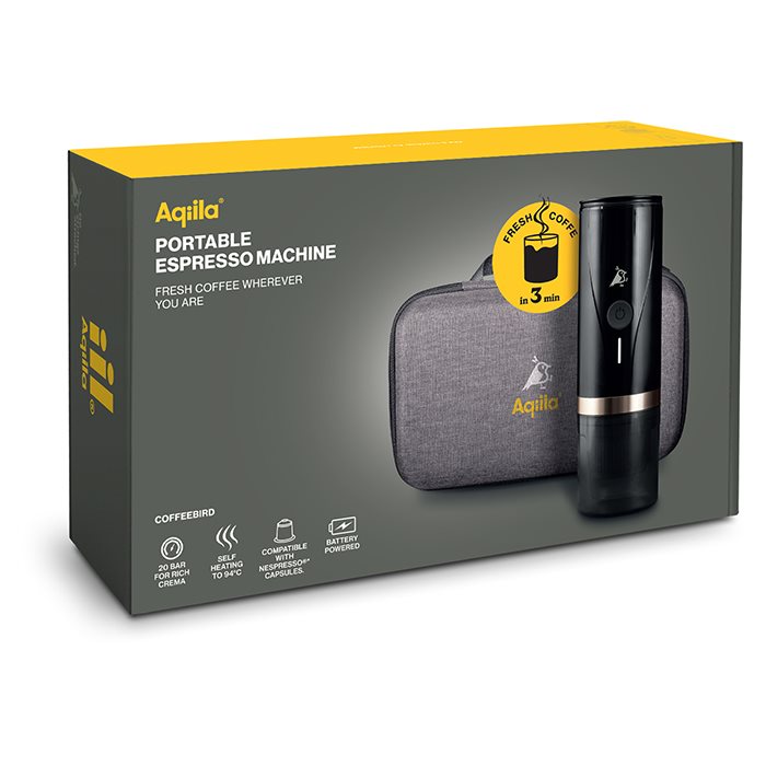 Aqiila Coffeebird Bærbar Espressomaskine (Kapsler & Kaffe)