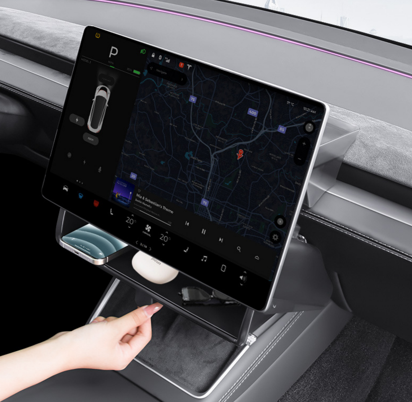 Opbevaringsbakke under skærmen – Tesla Model 3 Highland & Model Y Juniper