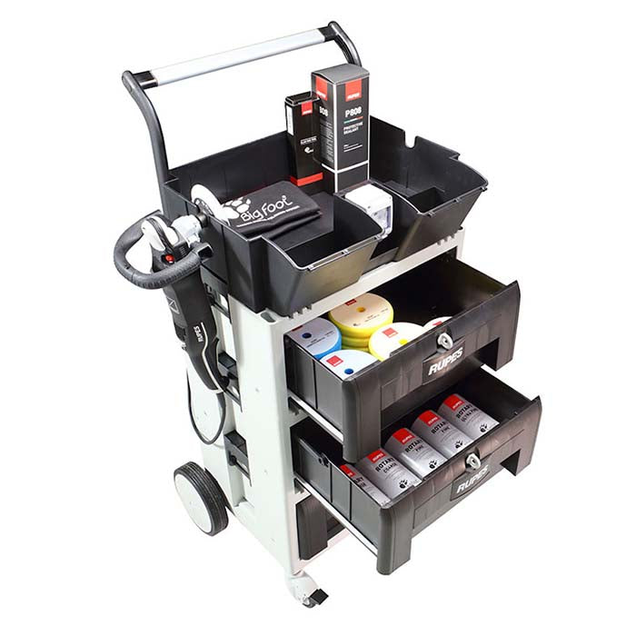 Polishing trolley with 3 drawes and (4)