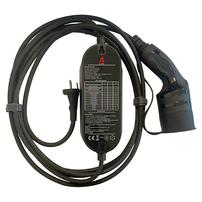 Mormorlader / nødlader til elbil – Type 2, 6A, 5 meter inkl. taske