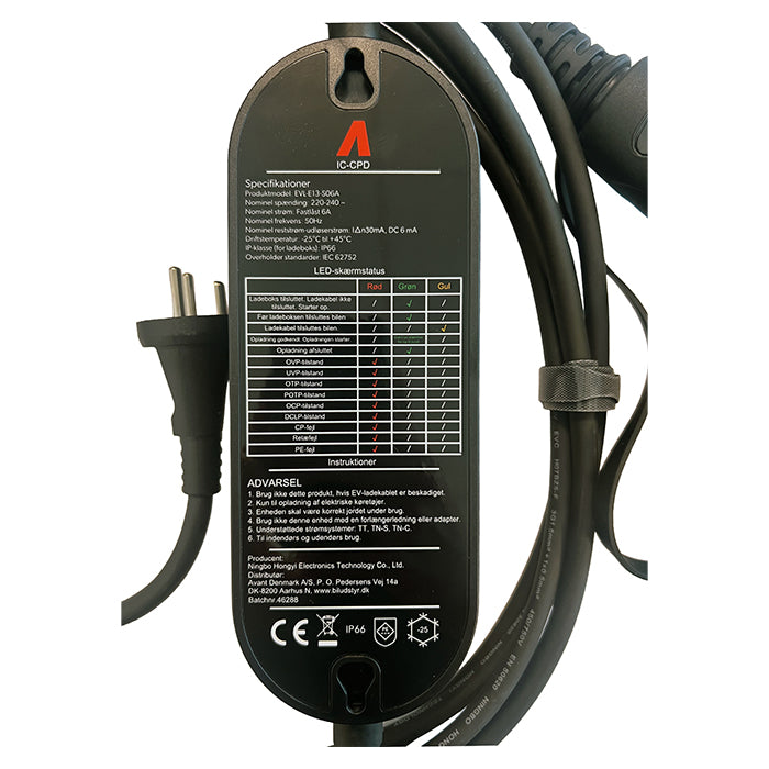 Mormorlader / nødlader til elbil – Type 2, 6A, 5 meter inkl. taske