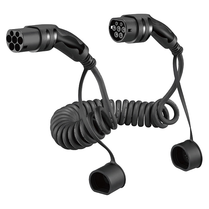 Spiral ladekabel til elbil – Type 2, 16A, 3-faset, 5 meter (op til 11 kW)