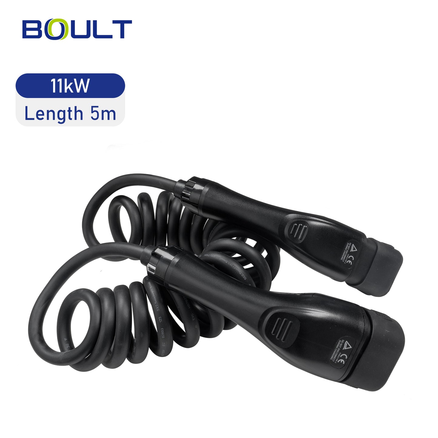 Type 2 spiral ladekabel 11kW – 5 meter (sort / black gun) inkl. taske – Boult