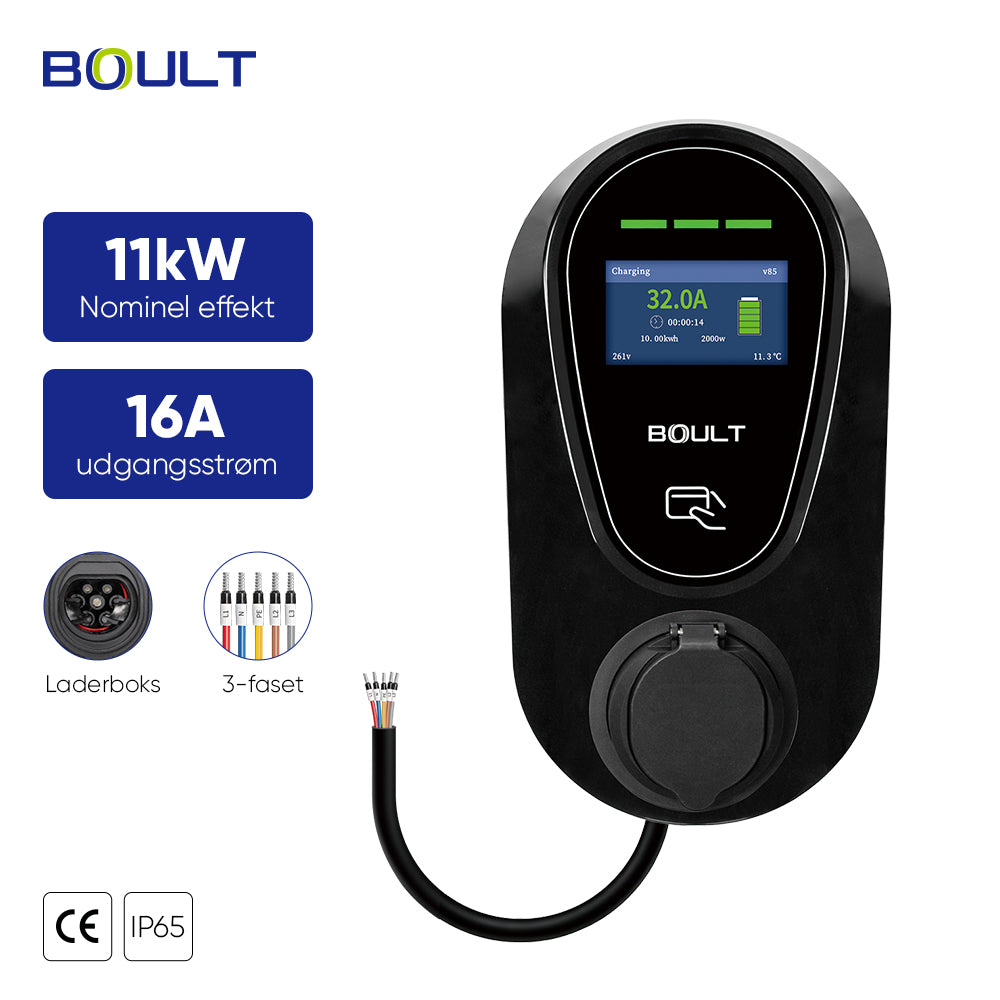 Boult DP05 ladeboks 11 kW med Type 2-udtag, 16 A og 3-faset tilslutning