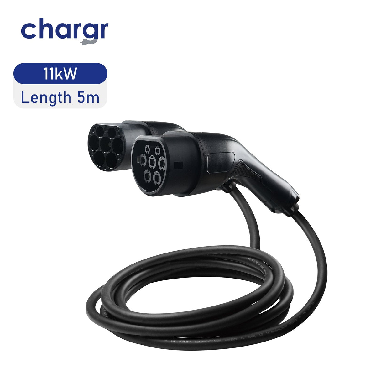 Chargr 11 kW ladekabel Type 2, 5 meter - begge stik og oprullet kabel