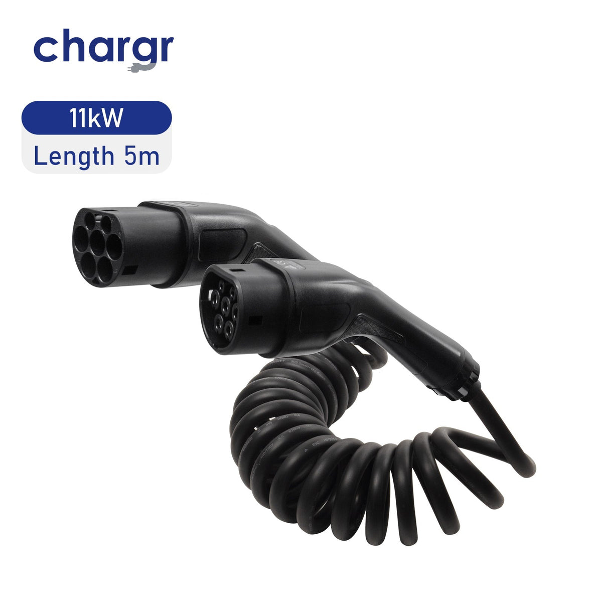 Chargr 11 kW spiral-ladekabel Type 2, 5 meter - stik og spiralkabel