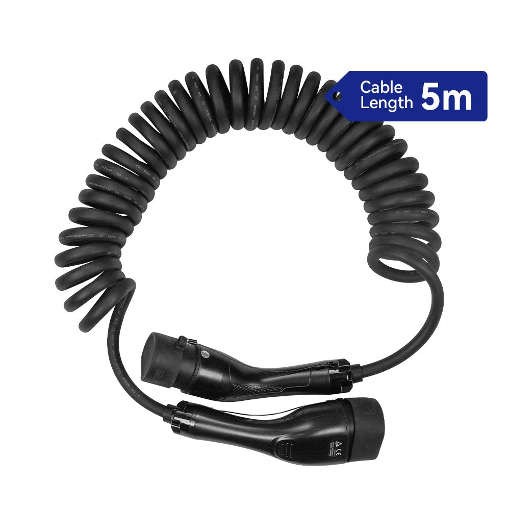 Chargr spiral-ladekabel, kabellængde 5 meter strakt ud