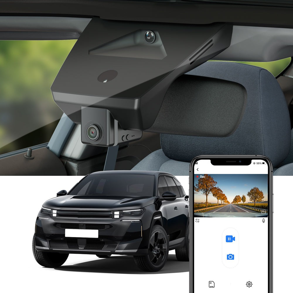 Fitcamx Dash Cam til Citroën ë-C5 Aircross monteret bag bakspejlet med app på telefonen