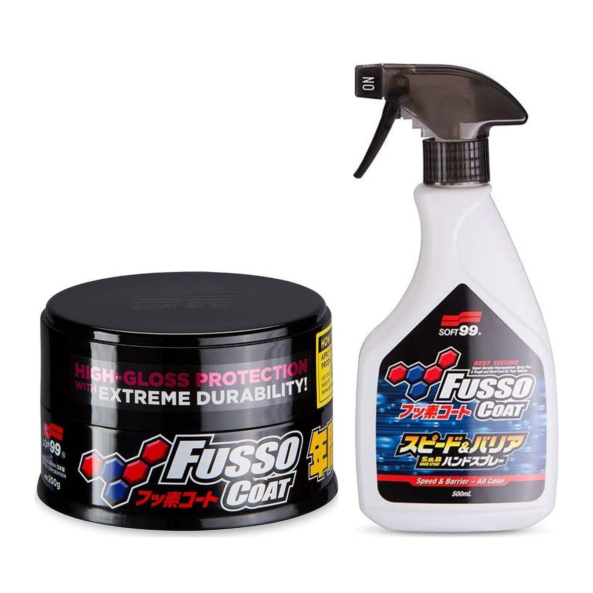 Soft99 Fusso Coat pakke til mørke biler: 12 Months Wax Dark og Speed & Barrier